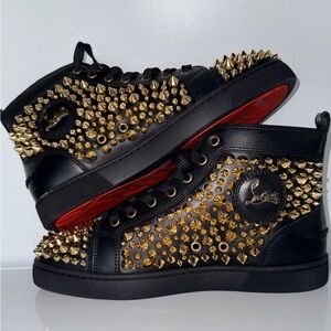 Christian Louboutin Louis Orlato Black and Gold Studded Sneakers s EU 41 US 10